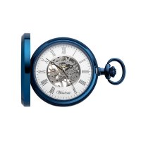 Vreckové drevené hodinky Skelett Blue