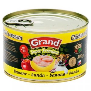 GRAND SUPER PREMIUM Dog Kuracie s ovocím - banán 380g 88% mäso+10% ovocie